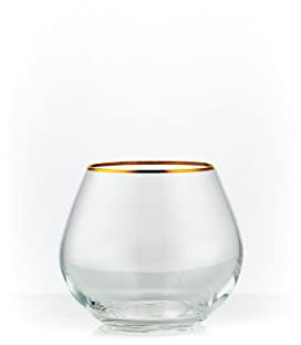 Bohemia Whiskygläser Wassergläser Kristallglas Goldrand 6 Stück, Kristall Model Viola 350 ml, 6er Set (Becher 340 ml)