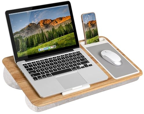LAPGEAR Home Office Lap Desk with Device Ledge, Mouse Pad, and Phone Holder - Oakwood - Fits up to 15.6 Inch Laptops - Style No. 91589