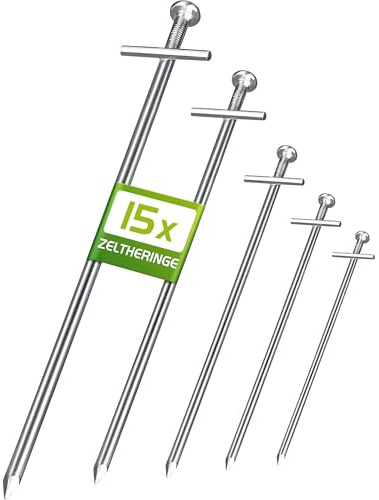 Balinco - Bodenanker 15er Set 230x6 mm - Anti-Rost Heringe mit T-Profil aus verzinktem Stahl – Stabile Zeltheringe für Camping, Zelt, Pavillon, Sonnensegel, Abspannleinen – Erdnägel für Harte Böden
