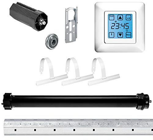 NOBILY Rolladen-Komplett-Set elektr. Maxi-Rolladenmotor PE5 20/15-60 (Zugkraft 50kg) für 60mm Achtkantwelle + Zeitschaltuhr Quattro S50, bis zu einer Gesamtlänge von 1,50 Meter