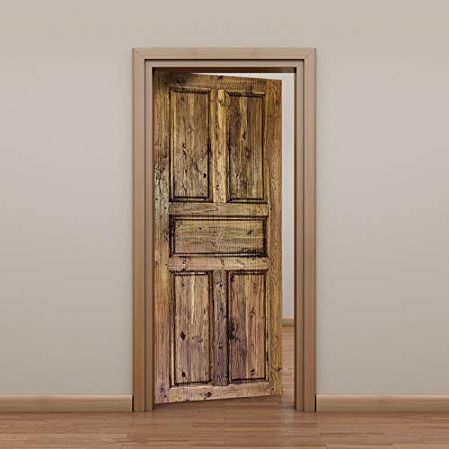 ChezMax Door Mural 3D Door Cover Retro Wooden Sticker Waterproof Art Wallpaper Adhesive Door Decal Removable Home decoration Reusable Door Poster for Home Office Decoration Wooden Door 30.3 W 78.7 H