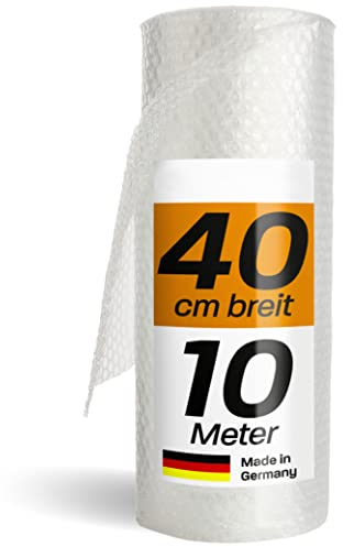 Hinrichs Luftpolsterfolie Rolle 10m x 40 cm - Ideal für Versand, Verpackung und Umzug - 100% recyclingfähig - Bubble Wrap als Verpackungsmaterial - Noppenfolie - Polstermaterial