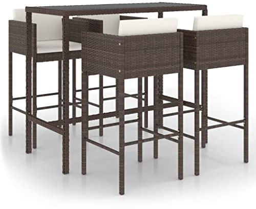 vidaXL Bargrupp för trädgården med dynor 5 delar konstrotting brun, trädgårdsgrupper, bord och stolar, barmöbler, bargrupper, trädgårdsbord och stolar