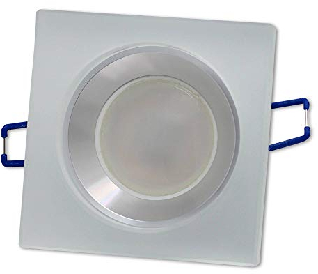 6x Einbaurahmen Set aus Glas eckig - matt 20mm Glasdicke - Rahmen geeignet für GU10 MR16 LED und Halogen-Leuchtmittel - Ø70mm Bohrloch Gehäuse Einbaustrahler Einbau-Spot