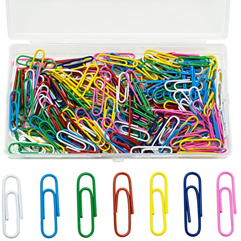 Lot de 200 trombones colorés en métal avec boîte pour bureau, école, papeterie, documents, petits trombones