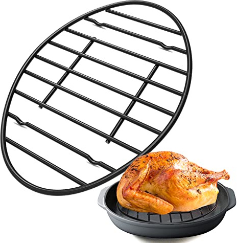 Palksky Oval Roasting Rack for 14”-19” Oval Roaster Pan/Roaster Oven, 12x8.5 Inch Non-Stick Roasting Rack Black with Integrated Feet, Oven and Dishwasher Safe, Kitchen Cooling Rack for Cooking