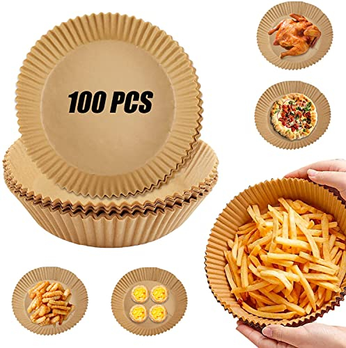 Air Fryer Liners, 6.3 inches 100PCS Air Fryer Disposable Paper Liner Non-Stick, Oil-Proof, Water-Proof. Food Grade Baking Paper for Roasting Microwave (Style 5)