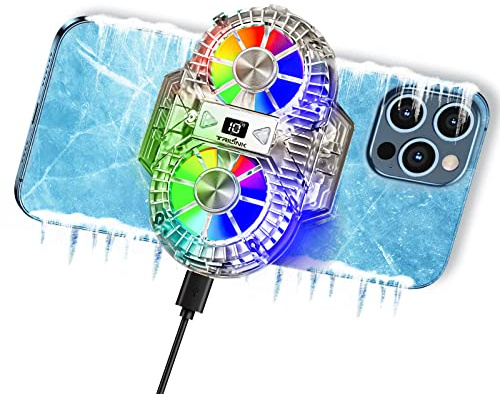 TRILINK Phone Cooler for Gaming with Dual Cooling Fans - Advanced Phone Cooling Technology - RGB LEDs - Ultra-quiet - Output Function - LED Temperature Display for Android iPhone iOS Game Radiator