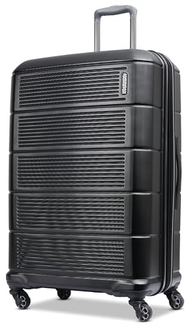 AMERICAN TOURISTER Unisex Stratum XLT 2.0 expanderbart bagage med hård sida med spinner-hjul bagage – resväska, Kolsvart, 24-Inch Checked-Medium, Stratum Xlt 2.0 expanderbart bagage med hård sida med
