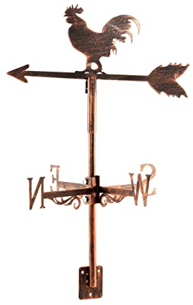 Dyna-Living Segnavento vintage in metallo con indicatore di direzione del vento, banderuola nera, decorazione per giardino, cortile, tetto matrimonio (gallo)