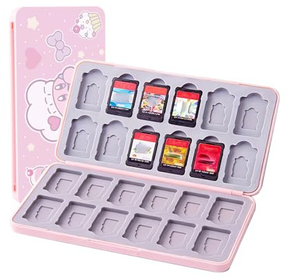 PERFECTSIGHT Cute Game Card Case für Nintendo Switch/Switch Lite/OLED, 24 Game Holder Kartuschenhülle für Spielkarten und 24 SD Karten, Kawaii Portable Compact Storage Box (Dessert Kirby)