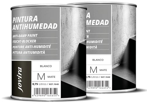 JOVIRA PINTURAS Pintura Antihumedad Blanco Mate. Impermeabiliza, protege y aísla fachadas, muros, paredes. (2x750 Mililitros, Antihumedad) K-26A-2
