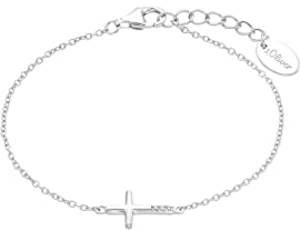 s.Oliver Armband 925 Sterling Silber Mädchen Kinder Armschmuck, mit Zirkonia synth., 14+2 cm, Silber, Kreuz, Kommt in Schmuck Geschenk Box, 2035515