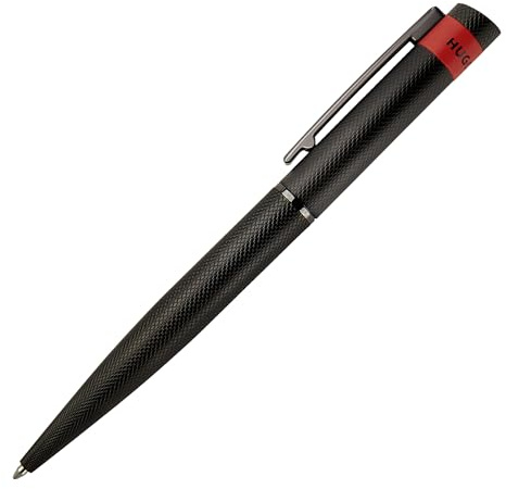 Hugo Boss Loop Diamond Kugelschreiber aus Messing in der Farbe Schwarz, Länge: 14,6cm, Minenfarbe: Blau, HSW3674A