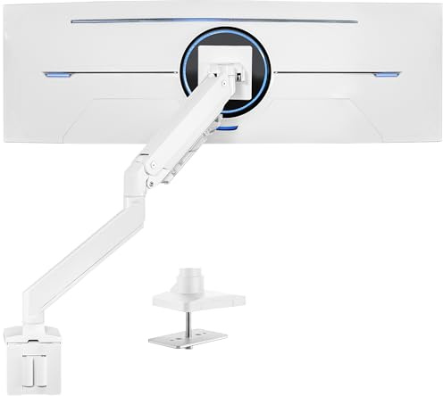 Vivo Hochwertiger robuster Monitorarm aus Aluminium für ultrabreite Monitore bis zu 124,5 cm und 15 kg, Einzeltischhalterung, pneumatische Höhe, max. VESA 100 x 100, Weiß, STAND-V101G1W