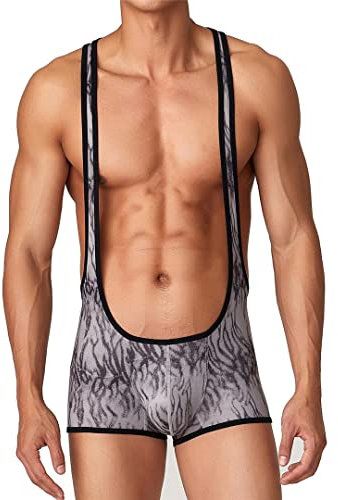 Zadaos Bedruckter Herren-Bodysuit, Turnanzug, Sport, Wrestling, Unterhemd, Unterwäsche, Einteiler, Jumpsuits, gray9, XXL