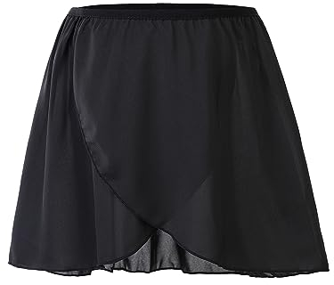 boruizhen Ballett Wickelrock Tanz Rock Chiffon Ballettrock Mädchen Mit Dehnbarem Taillenband für Kinder und Damen Schwarz S