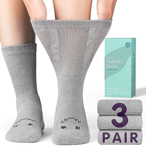 Rahhint Lana Merino Calcetines Diabéticos 3 Pares, Calcetines Bambu Sin Costuras Sin Goma para Hombre & Mujer