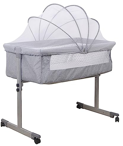 homewell Beistellbett Baby, Reisebett Baby mit Matratze, Licht Kinderbett mit mit Rollen, Matratze und Moskitonetz, Stabil Struktur aus Aluminiumlegierung (Stil 2, Grau)