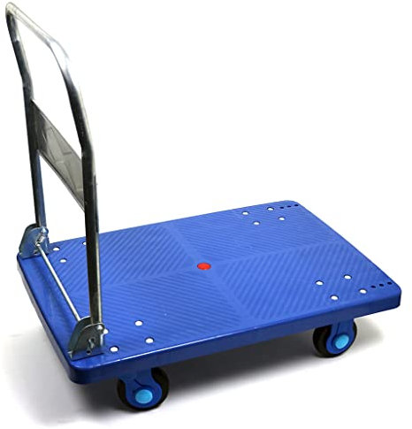 Plattformwagen aus Kunststoff mit klappbarem Schiebebügel, Tragkraft 300 kg Blau 580 mm x 875 mm x 900 mm - Blau - Polypropylene (PP) - In - &