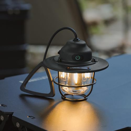 Starnearby Mini LED Campinglampe Dimmbar, 1200mAh Aufladbarer Akku, Retro Camping Laterne, IPX4 Wasserdicht Outdoor LED Zeltlampe, Tragbare Laterne für Camping, Zelt, Notfall, Dekoration (Schwarz)