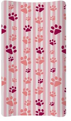 Wanyint Neultral Wickelauflagen-Bezug aus Musselin, mit Pfotenabdruckmotiv, Unisex, weiche Wickelunterlage, passend für 81,3 x 40,6 cm, konturierte Unterlage, Rosa