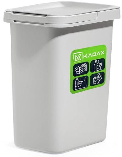 KADAX Pattumiera con coperchio ribaltabile, cestino rettangolare in plastica, pattumiera con maniglia, pattumiera per la raccolta dei rifiuti (grigio 12L)