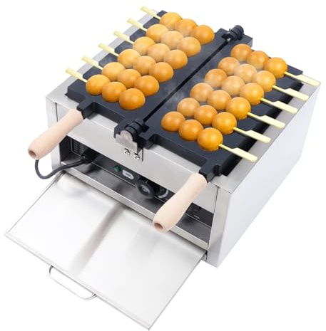 HinLIaDa Commercial Electric Bubble Skewer Waffle Ball Machine, 1400W 6-Grid Nonstick Waffle Balls Maker, New Belgium Waffle Ball Stick Maker for Restaurant Bakeries Snack Bar Home