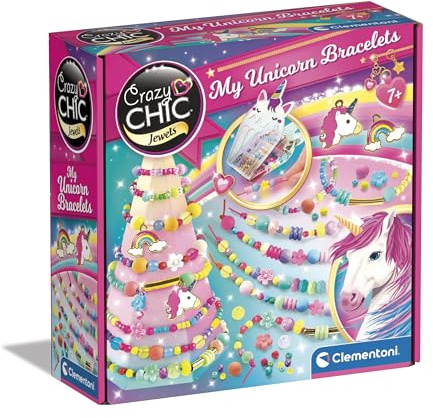 Clementoni - 18792 - Crazy Chic - My Unicorn Armband - Gör-det-själv-armbandssatser för flickor, kreativt spel, 7 år gammal, vänskapsarmband, kreativt hantverk