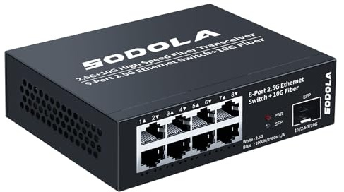 SODOLA 8-portars 2,5 Gb switch, 8 x 2,5GBASE-T-portar, 1x10G SFP+, 100 Gbps switchkapacitet, fläktfri, metall, Plug & Play, 2,5G ohanterad nätverksswitch