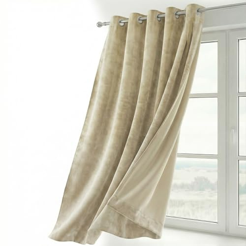 BEAUTEX Samtvorhang Ösen Beige 140x225 cm Velvet Verdunkelung | Weicher Velvet-Samt, blickdicht, lichtmindernd, pflegeleicht, viele Farben und Größen