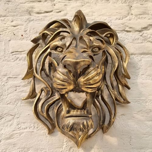 YIQIYOU 3D Wanddeko Metall Große goldene Löwenkopf-Wandskulptur, Tier Wanddekoration Kunst Handgemachte Wandskulptur Dekorationen Geschenk (Size : 16 * 12 * 21cm)