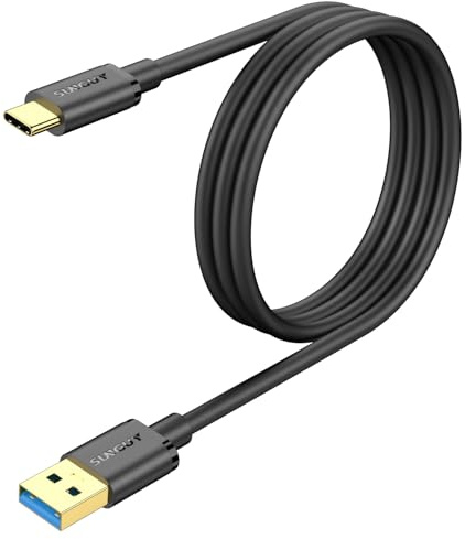 SUNGUY USB auf USB C Kabel, USB C Ladekabel 1M, 10Gbps USB 3.1 GEN 2 USB C Datenkabel für Android Auto, iPhone15,Galaxy S24/S23 ultra, HUAWEI P20/50 Pro,Google Pixel-Schwarz