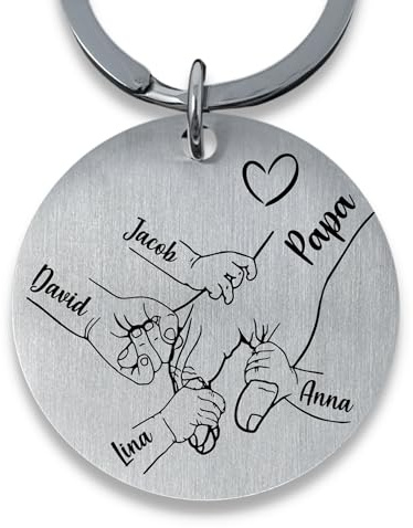 SMARTEON Personalisierter Schlüsselanhänger mit Gravur für Papa und Kinderhände mit Namen als individuelles Geschenk für Papa als Andenken oder Fotogeschenk für Vater und Kinder