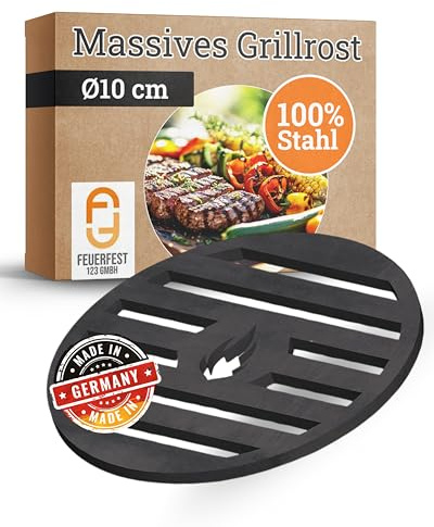 Feuerfest 123 Grillrost rund I Ø 10cm I Hochwertiges Grillgitter aus Stahl I Massive Grillplatte mit 4mm Stärke I Gitterrost für Gas-, Kohle- & Kugelgrill I Feuerschale-Grillrost aus Handarbeit