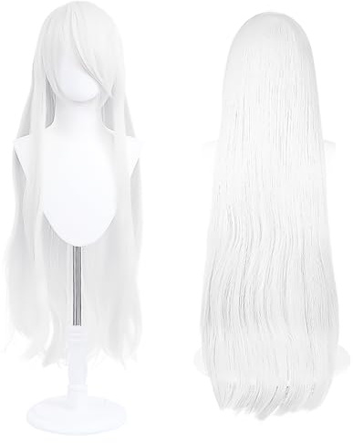 100 cm lång peruk, universell anime kostym cosplay peruk, perfekt för fest, dagligt bruk, festivaler och Halloween, idealisk för TV, film, anime spelkaraktär cosplay (Vit)