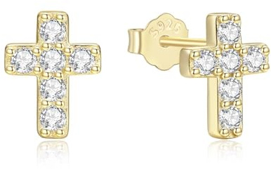 GAVU Boucles d'Oreilles Croix Or, Clous d'Oreilles Croix Chrétienne Femme, Clous d'Oreilles Zircone Cubique