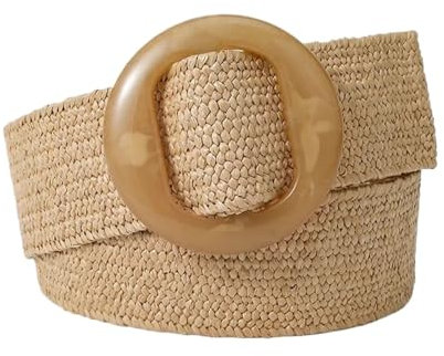 Flechtgürtel Damen Grün Schwarz Gelb Vintage Geflochtener Taillengürtel Damengürtel Runde Schnalle Breiter Stil Elastizitätsgürtel for Damen Kleidungszubehör(Khaki)