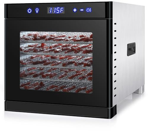 Máquina deshidratadora de alimentos profesional | Bandejas de acero inoxidable de 6/8 | Secadora para cecina, golosinas para perros, hierbas, carne, res y frutas,6-Layers-Black