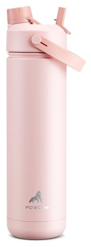 POWCAN Borraccia isolata da 26 oz con cannuccia 2 in 1 e coperchio del beccuccio, mantiene freddo per 24 ore, a prova di perdite, adatta a portabevande auto, bottiglia d'acqua in acciaio inox per