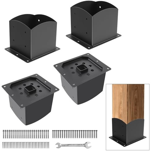 Post Base 4 Pcs, 6x 6 (Inner Size 5.6x5.6) Wood Fence Post Anchor Base,Heavy Duty Powder-Coated Steel Pergola Brackets,Post Support Bracket Fit for Outdoor Pavilion Deck Railing Pergola Mailbox
