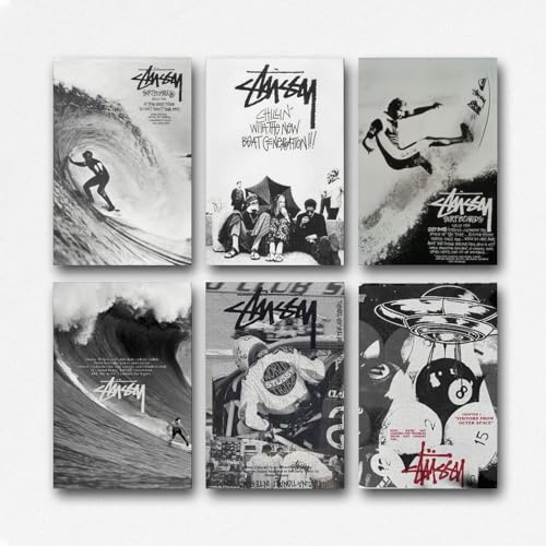 Naposee Ein Set von 6 Stussy-Postern, Retro-Musik, Vintage-Cover, Wandkunst, Leinwandposter, Raumdekor, ästhetischer Druck, Dekoration, 20 x 30 cm