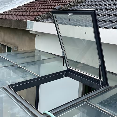 Claraboya para techo de casa, ventana de techo plano inclinado con iluminación para ático interior, marco de aleación de aluminio y vidrio templado, aislamiento UV y acústico, para ático(Gray,LxW 50x5