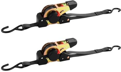 DAJAVE 2 Stück 25mm Automatik Spanngurt 3,5m mit S Haken 700kg Retractable Ratchet Strap, Automatischer Spanngurtaufroller/Spanngurtwickler für Motorräder, Boote, Atvs, Utvs