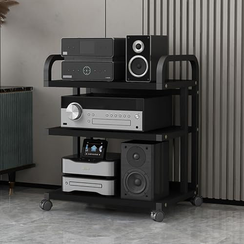 Genérico Estante para Medios audiovisuales, para Videojuegos, DVD, esquinero, Torre de Audio estéreo, Moderno con Ruedas, para Reproductores de DVD, Consolas de Juegos y routers WiFi (Negro, 50 x 40