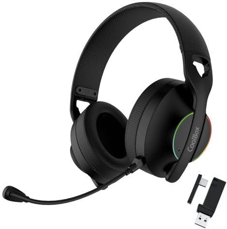 CoolBox WB01 Casque de Gaming sans Fil avec Microphone Amovible pour PS5, PS4, Switch, PC. Connexion sans Fil 2,4 GHz avec Adaptateur USB et Bluetooth 5.4, 20h d'autonomie, Charge USB-C en 2h. Noir