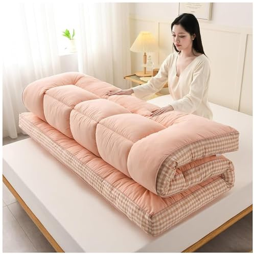 Japanische Bodenmatratze, Futonbett, extra dick, faltbar, Campingmatte, traditionelle Isomatte, rosa (200 x 220 cm)