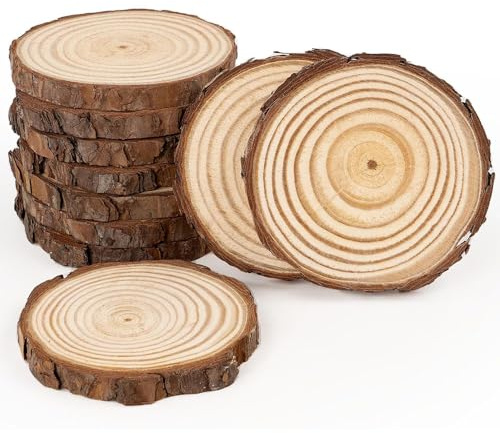 BMIDOT Natural Wood Chips, Unprocessed Wood Circles, Round Wood Chips with Bark for Arts DIY Crafts Christmas Home Decoration (6cm)