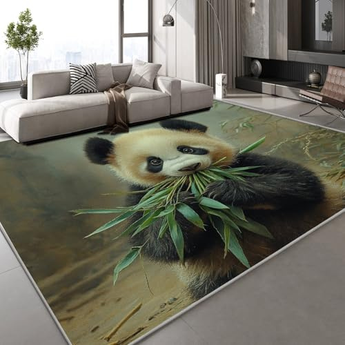 Generisch Panda Bambus Teppich Kinderteppich Modern 3D Süße Tiere Teppich Kinderzimmer Kurzflor Teppiche rutschfeste Spielteppiche für Schlafzimmer Wohnzimmer Zimmer 120x160 cm