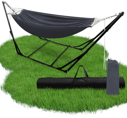 Vkechh Hängematte mit Gestell, 200 kg belastbar,Hängematte Outdoor mit Gestell 3-Fach höhenverstellbar,Faltbar und Stabil,2 Personen für Garten,Balkon und Terrasse